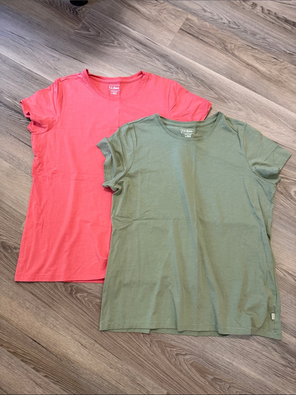 Set of 2 L.L. Bean Short Sleeve Tees - Coral Pink & Olive Green
